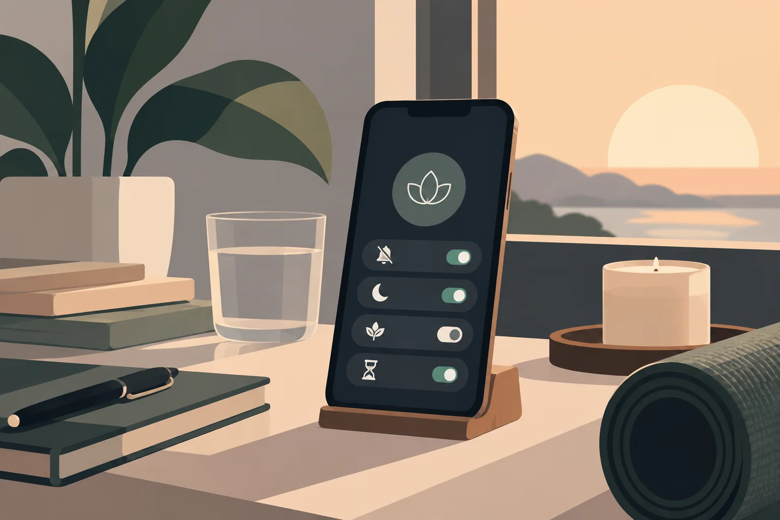 Smartphone et accessoires de bien-être pour une routine numérique équilibrée