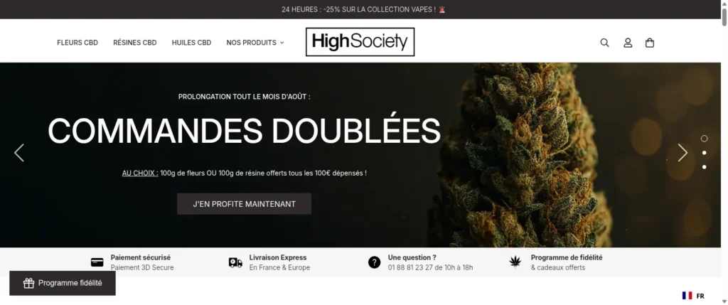 Bandeau High Society : commandes doublées et 100 g de fleurs ou résine tous les 100 €