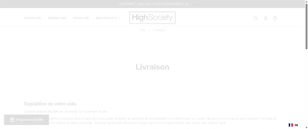 Page livraison High Society : offerte dès 50 €, Colissimo