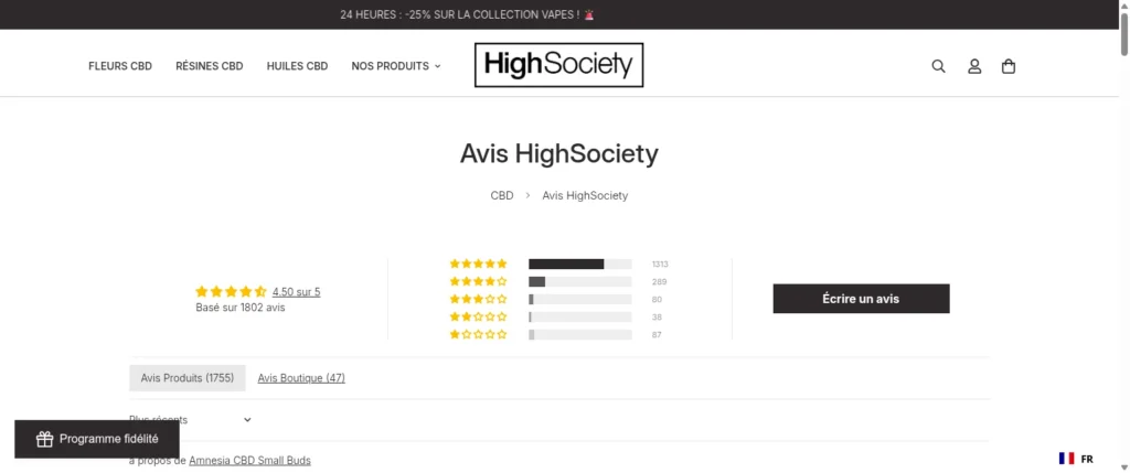 Widget avis High Society : 4,50 sur 5, 1802 avis