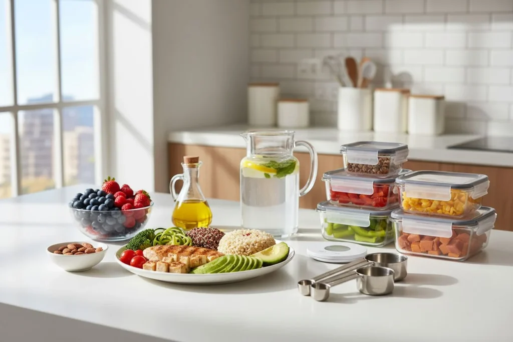 Assiette équilibrée, hydratation et batch cooking pour une alimentation saine