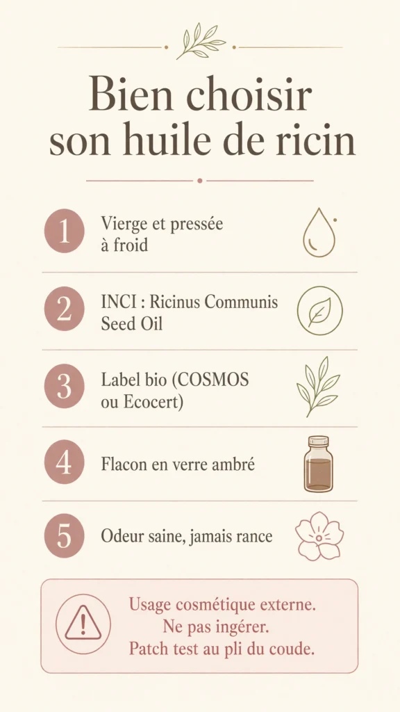 Infographie : 5 critères pour choisir une huile de ricin vierge pressée à froid