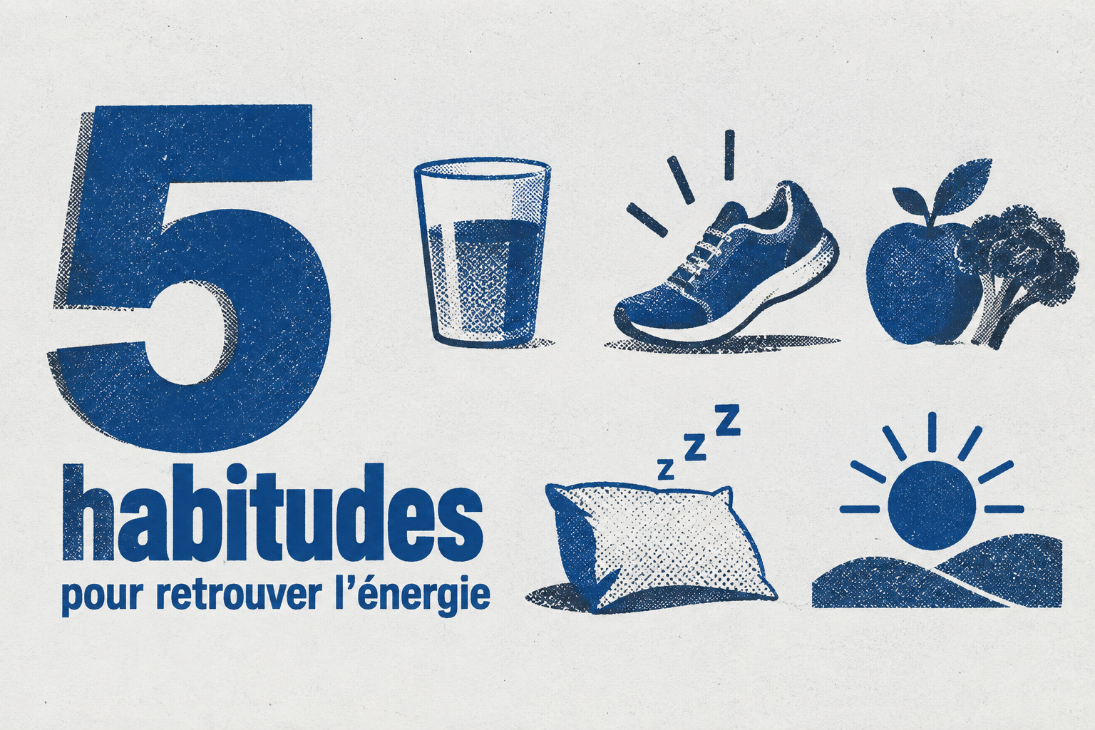Infographie montrant le nombre 5 avec l'unité habitudes et le label pour retrouver l'énergie.