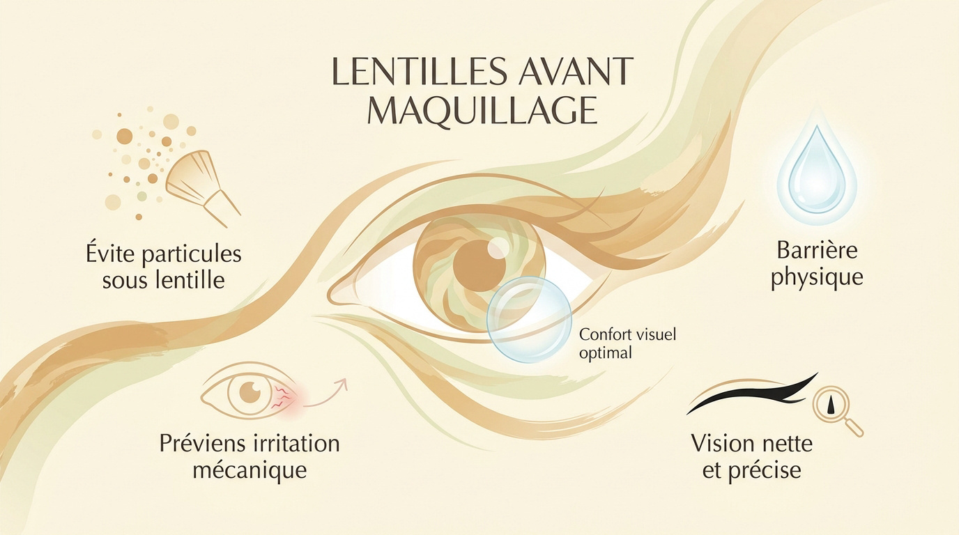 Pose de lentilles avant maquillage