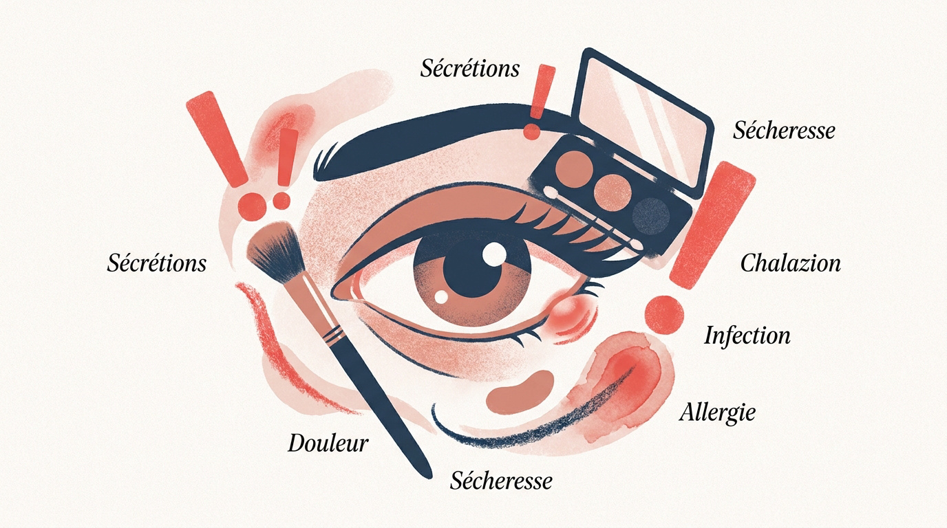 Illustration des risques du maquillage sur l'œil et symptômes de la conjonctivite