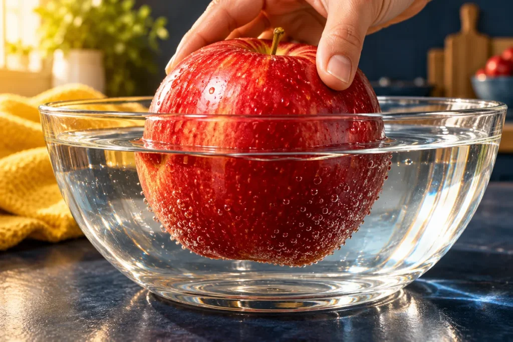 Faire tremper ses pommes au bicarbonate : pourquoi un bain efficace en surface ne nettoie pas tout le fruit