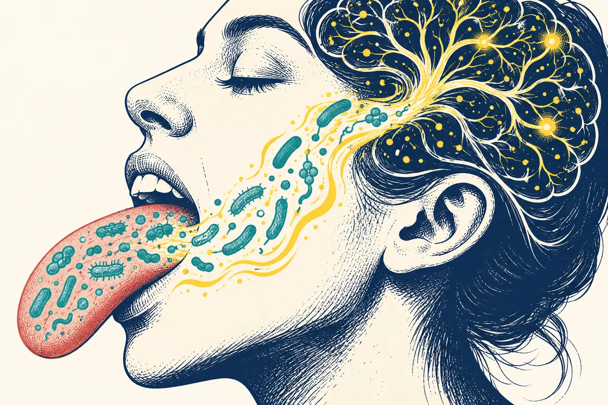 Illustration conceptuelle de la bouche, de ses bactéries et de la pensée.