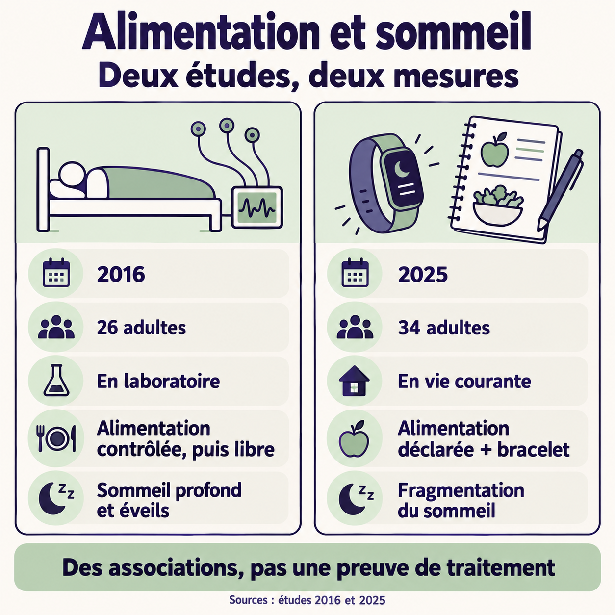 Comparaison des méthodes : étude de 2016 en laboratoire chez 26 adultes et suivi de 2025 en vie courante chez 34 adultes.